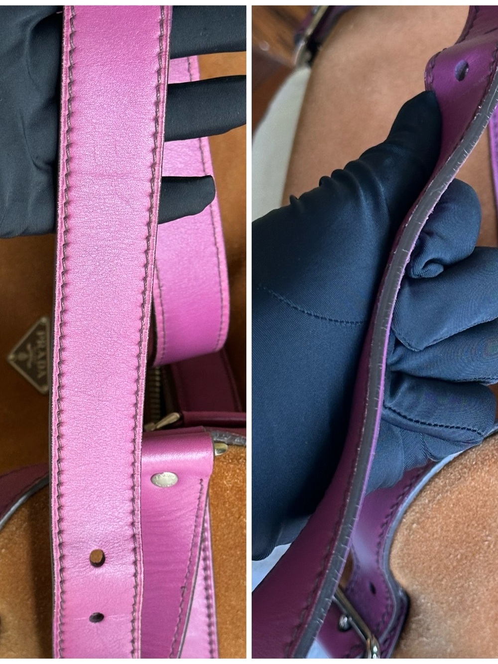 Prada Brown Suede Pink Leather Barrel Bag - Picture 11 of 17